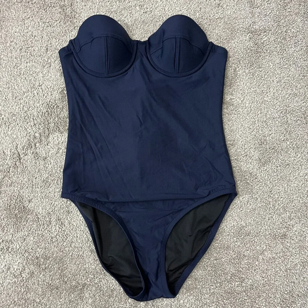New J. Crew Size 2 Navy Blue Short Torso Underwire One Piece Swim Suit